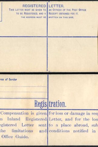 RP45 KGV 4 1/2d Puce Registered Envelope Size H2 Place Abroad on Back Mint