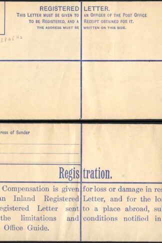RP45 KGV 4 1/2d Puce Registered Envelope Size H2 Place Abroad on Back Mint