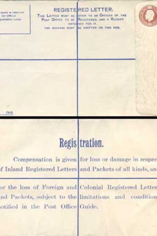 RP27 KGV 3d Brown Registered Envelope FE under the Flap Size H MINT