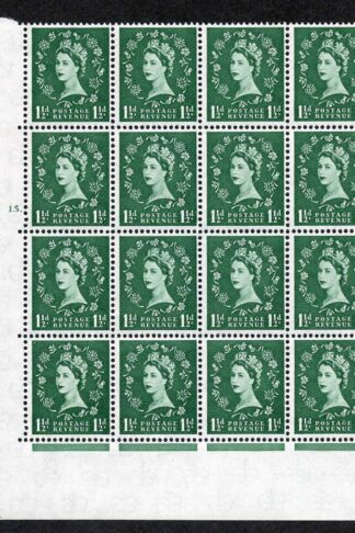 S29 1 1/2d Green Wmk Crowns Cyl 15 Dot Whiter Paper U/M Block 16 E/I (ebay 1)