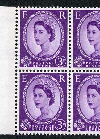 S74 3d Deep Lilac Crowns Wmk U/M Block 4 Green Phosphor (ebay 1)