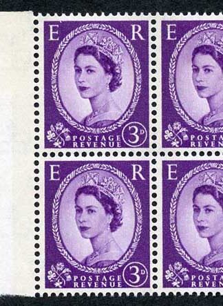 S74 3d Deep Lilac Crowns Wmk U/M Block 4 Green Phosphor (ebay 3)