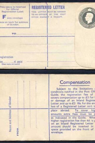 RP70 KGVI 8 1/2s Registered Envelope Size F Mint