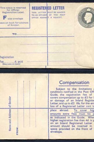 RP70 KGVI 8 1/2s Registered Envelope Size F Mint