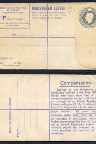 RP70 KGVI 8 1/2s Registered Envelope Size F Mint