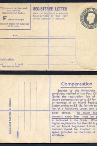 RP70 KGVI 8 1/2d Grey Registered Envelope Size F Mint