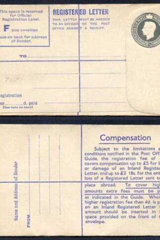 RP70 KGVI 8 1/2d Registered Envelope Size F Mint