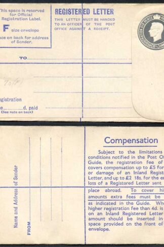 RP70 KGVI 8 1/2d Registered Envelope Size F Mint