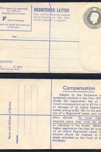 RP70 KGVI 8 1/2d Registered Envelope Size F Mint