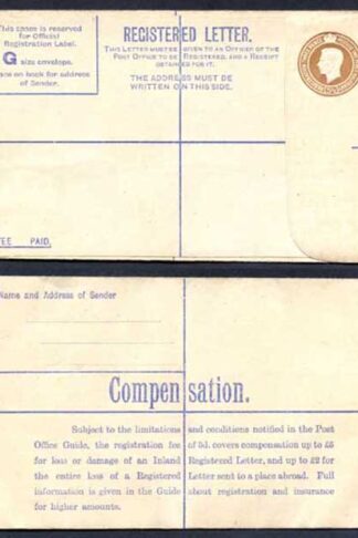 RP54 KGVI 5 1/2d Brown Registered Envelope Size G Mint