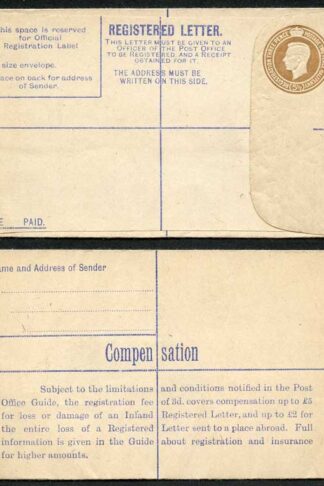RP52 KGVI 5 1/2d Brown Registered Envelope Size F Mint