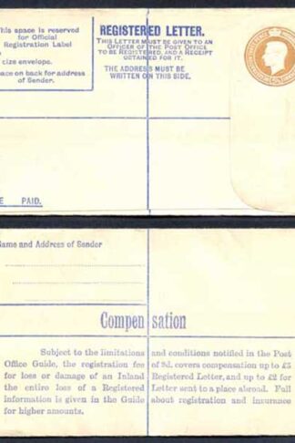 RP52 KGVI 5 1/2d Brown Registered Envelope Size F Mint