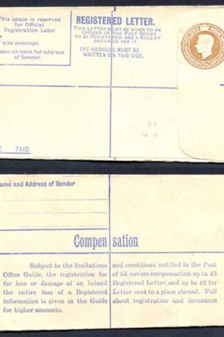 RP52 KGVI 5 1/2d Brown Registered Envelope Size F Mint