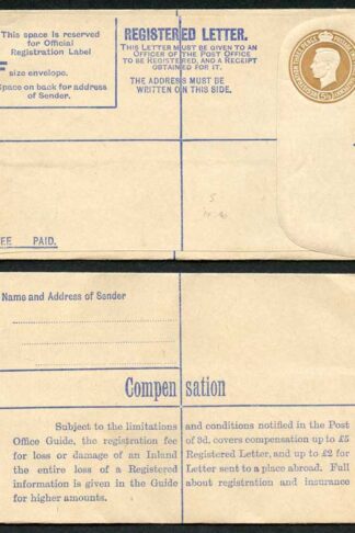 RP52 KGVI 5 1/2d Brown Registered Envelope Size F Mint
