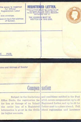 RP52 KGVI 5 1/2d Brown Registered Envelope Size F Mint