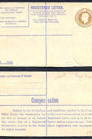 RP52 KGVI 5 1/2d Brown Registered Envelope Size F Mint