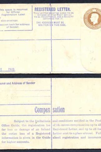 RP52 KGVI 5 1/2d Brown Registered Envelope Size F Mint