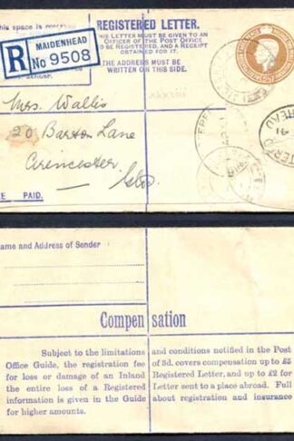 RP52 KGVI 5 1/2d Brown Registered Envelope Size F Used
