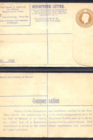 RP53 KGVI 5 1/2d Brown Registered Envelope Size F Mint