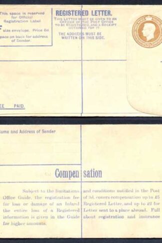 RP53 KGVI 5 1/2d Brown Registered Envelope Size F Mint
