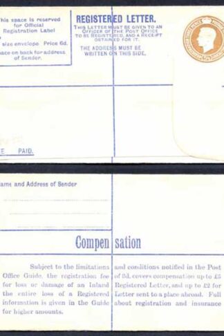 RP53 KGVI 5 1/2d Brown Registered Envelope Size F Mint
