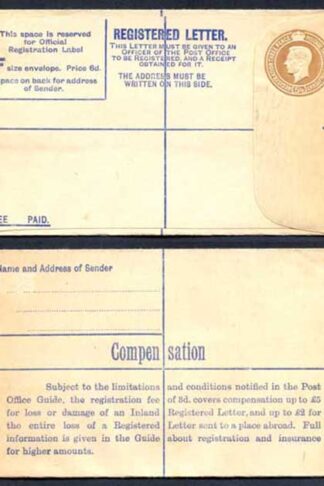 RP53 KGVI 5 1/2d Brown Registered Envelope Size F Mint