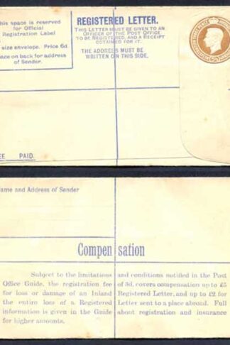 RP53 KGVI 5 1/2d Brown Registered Envelope Size F Mint