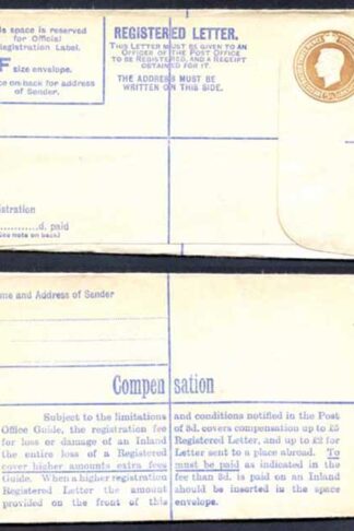 RP59 KGVI 5 1/2d Registered Envelope Size F McCorquodale and Co Ltd Under Flap