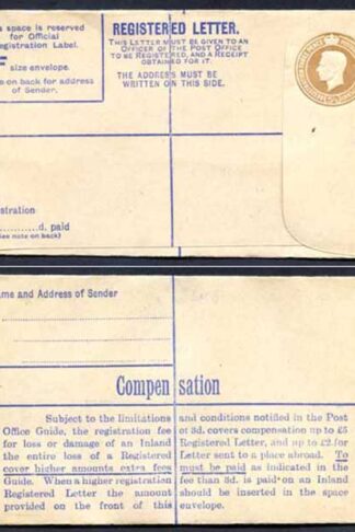 RP59 KGVI 5 1/2d Registered Envelope Size F McCorquodale and Co Ltd Under Flap