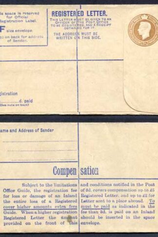 RP59 KGVI 5 1/2d Registered Envelope Size F McCorquodale and Co Ltd Under Flap
