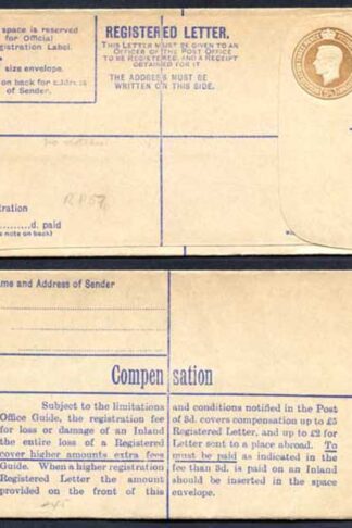 RP59 KGVI 5 1/2d Registered Envelope Size F McCorquodale and Co Ltd Under Flap