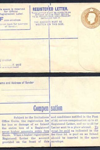 RP59 KGVI 5 1/2d Registered Envelope Size F McCorquodale and Co Ltd Under Flap