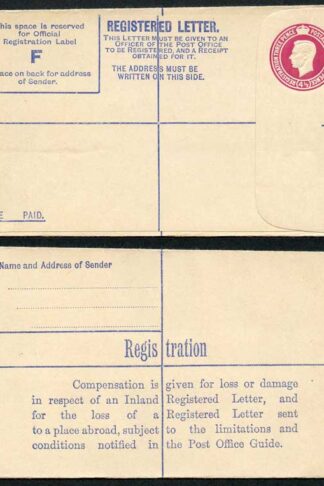 RP47 KGVI 4 1/2d Registered Envelope Size F Mint