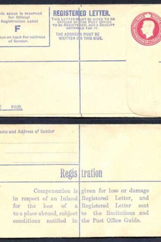 RP47 KGVI 4 1/2d Registered Envelope Size F Mint
