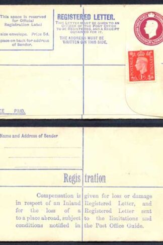 RP48 KGVI 4 1/2d Registered Envelope Size F Mint and 1d Stamp