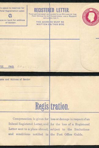 RP47 KGVI 4 1/2d Registered Envelope Size G Mint