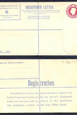 RP47 KGVI 4 1/2d Registered Envelope Size G Mint