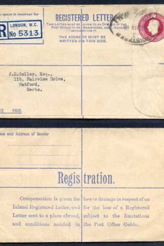 RP47 KGVI 4 1/2d Registered Envelope Size G Used