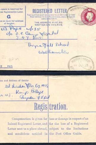 RP47 KGVI 4 1/2d Registered Envelope Size G Used