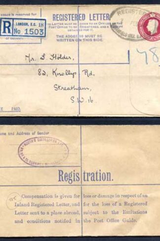 RP47 KGVI 4 1/2d Registered Envelope Size G Used