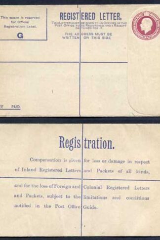 RP39 KGV 4 1/2d Puce Registered Envelope Size G Mint BS Under Flap