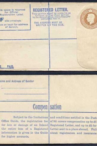 RP54 KGVI 5 1/2d Brown Registered Envelope Size F Mint