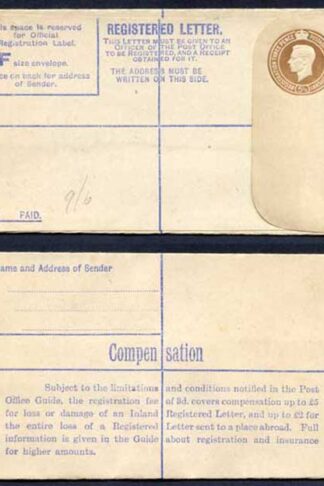 RP54 KGVI 5 1/2d Brown Registered Envelope Size F Mint