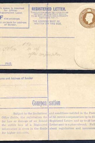 RP54 KGVI 5 1/2d Brown Registered Envelope Size F Mint