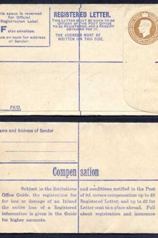 RP54 KGVI 5 1/2d Brown Registered Envelope Size F Mint