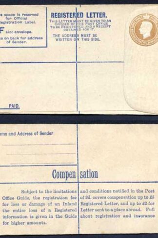 RP54 KGVI 5 1/2d Brown Registered Envelope Size F Mint