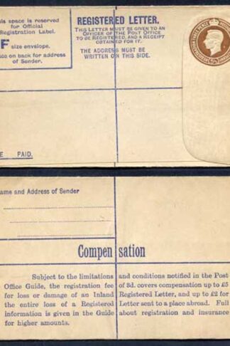 RP54 KGVI 5 1/2d Brown Registered Envelope Size F Mint