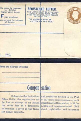 RP54 KGVI 5 1/2d Brown Registered Envelope Size F Mint