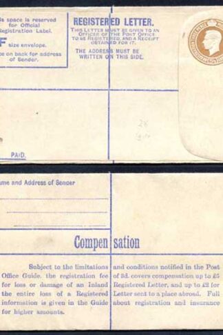 RP54 KGVI 5 1/2d Brown Registered Envelope Size F Mint