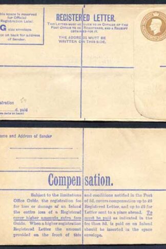 RP59 KGVI 5 1/2d Registered Envelope Size G McCorquodale and Co Ltd Under Flap
